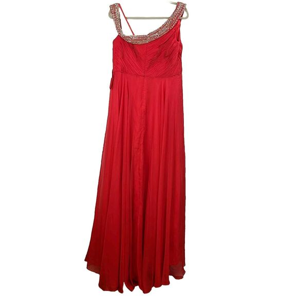 New MAC DUGGAL 67727 Red Beaded Drop Shoulder Pleated Flowy Gown Wn's (14W)-$458 - Picture 6 of 12